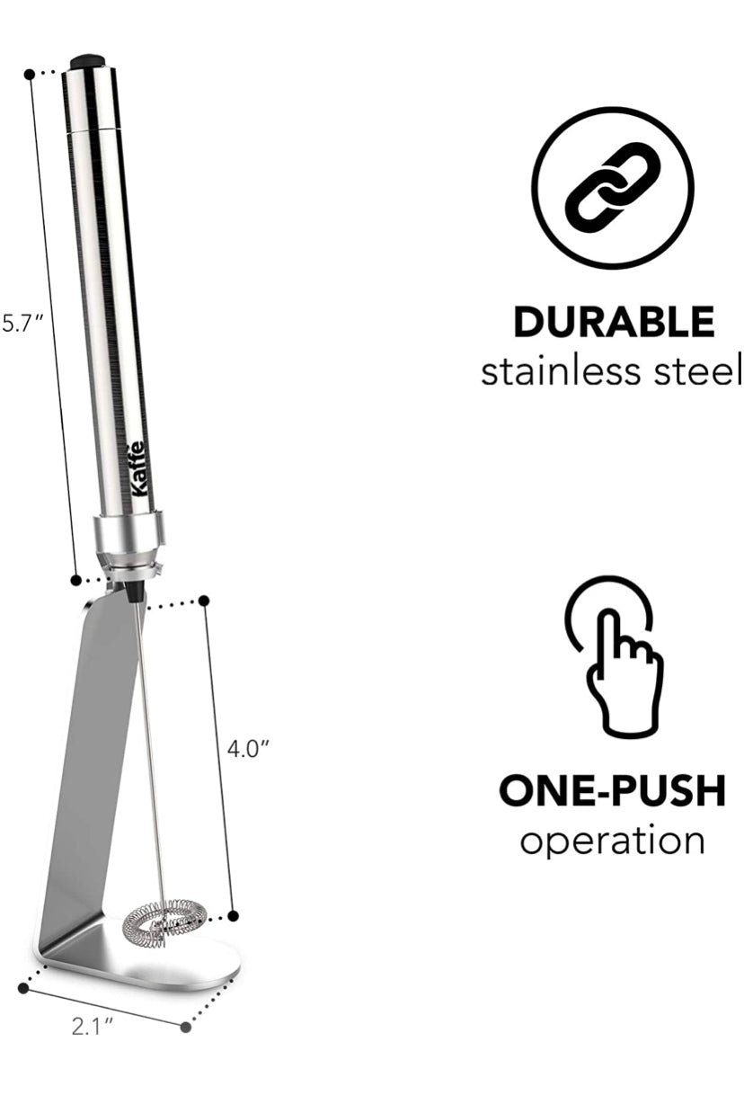 Kaffe Handheld Milk Frother with Stand - Stainless Steel