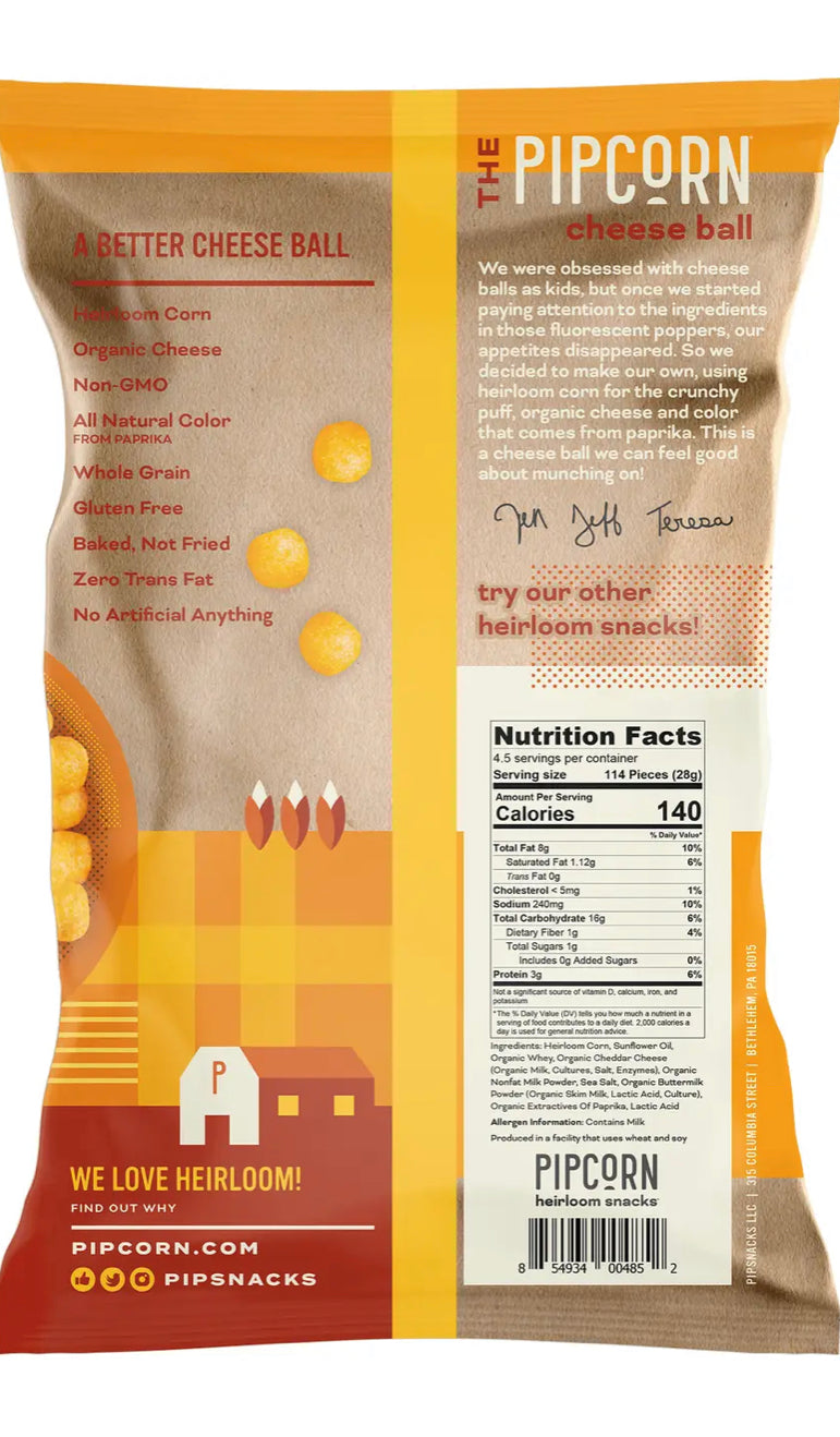 Pipcorn Heirloom Cheese Balls, Cheddar