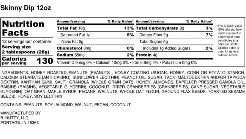 B Nutty Skinny Dip Gourmet Peanut Butter with Honey and Granola